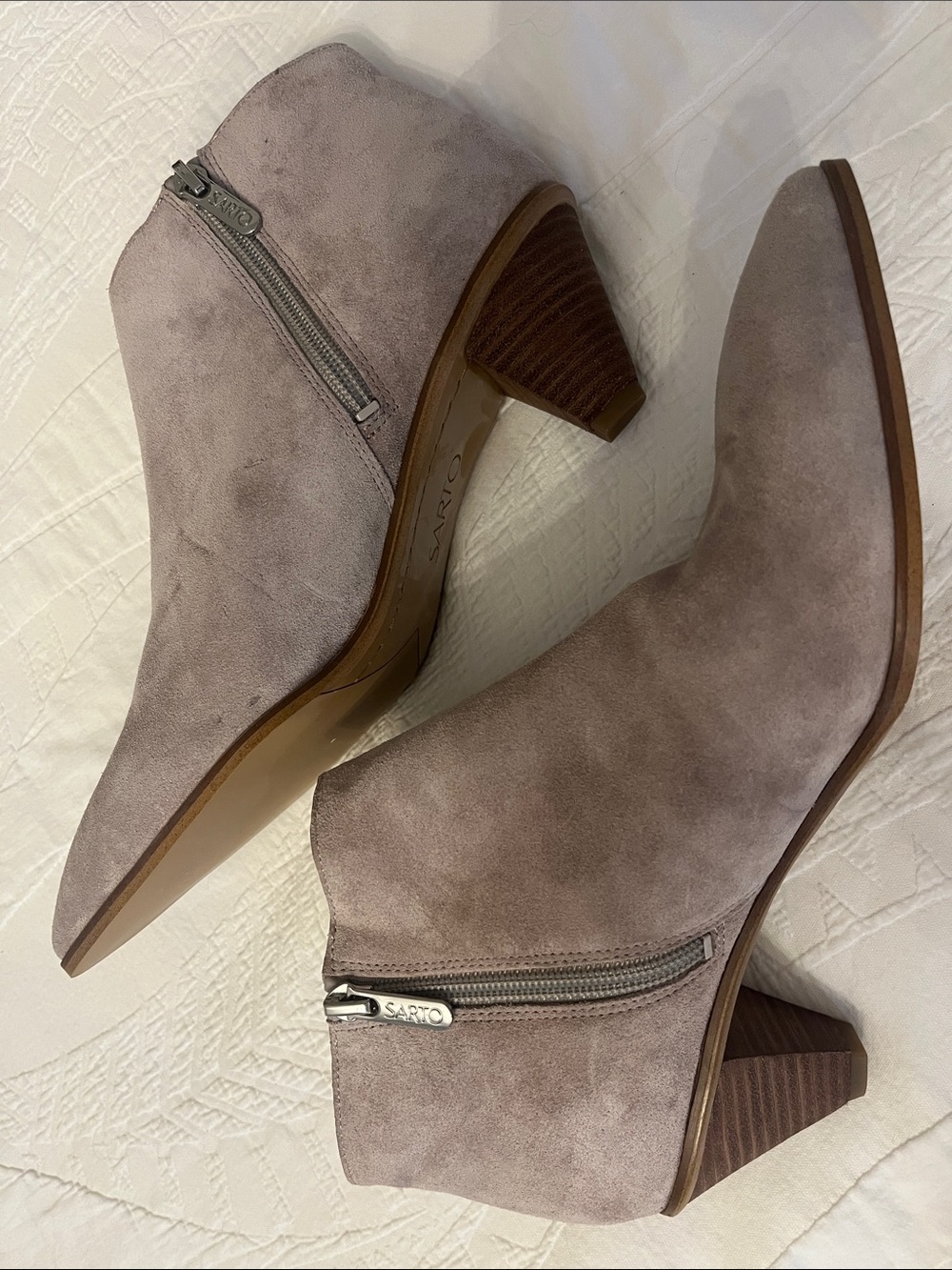 Sarto Taupe Suede Ankle Booties